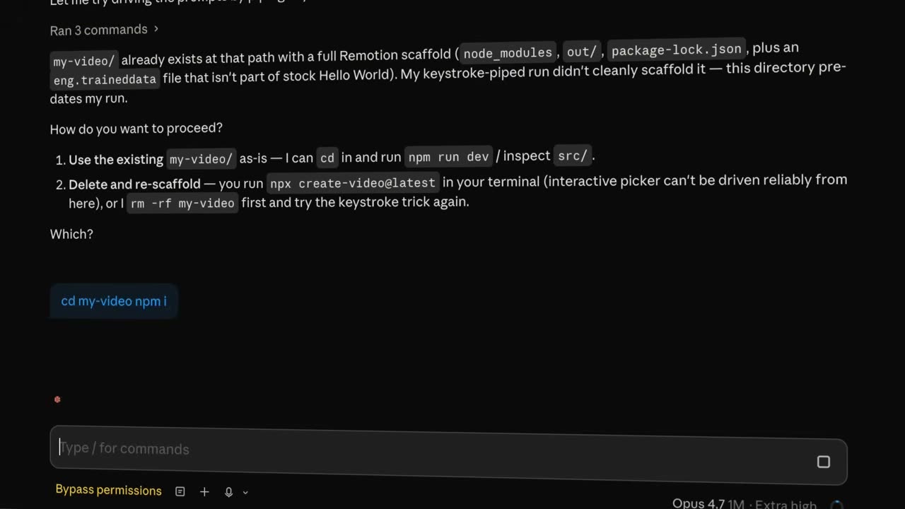 npm i instalando as dependências do Remotion