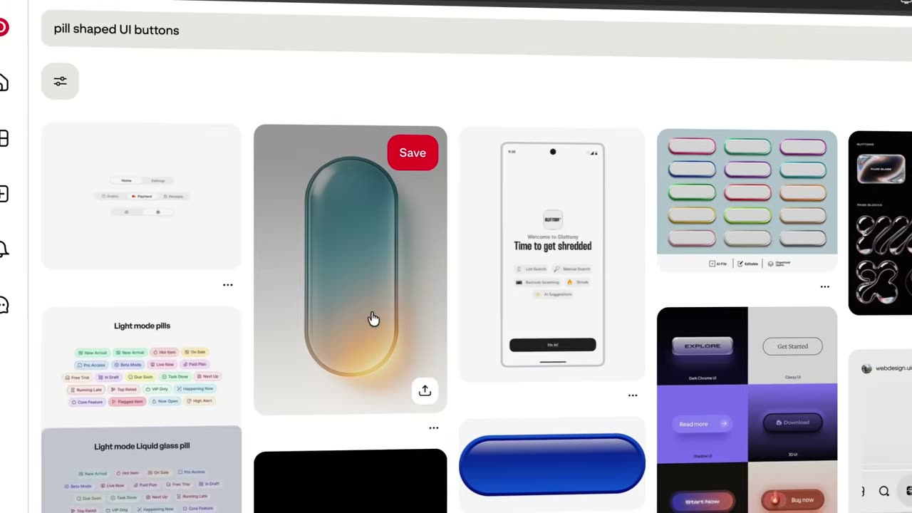 Referências de UI pills no Pinterest