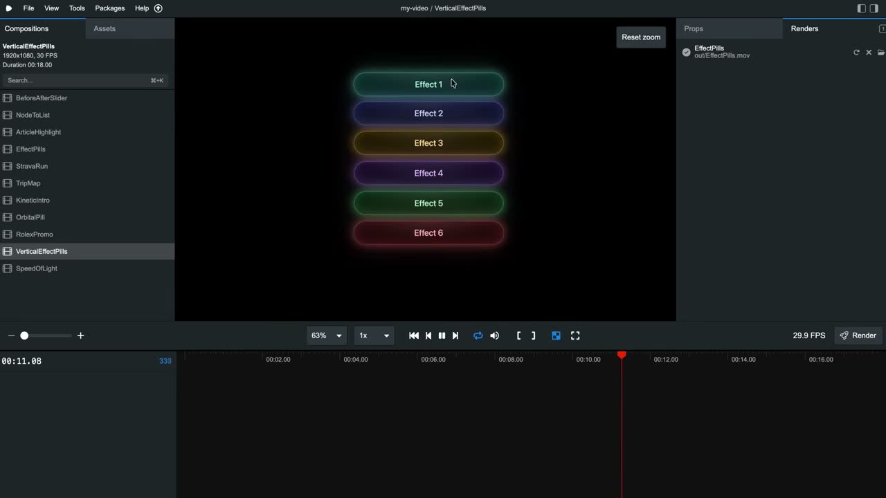 As 7 pills animadas com glow no preview