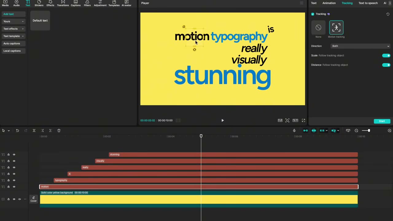 Box de motion tracking sobre a palavra