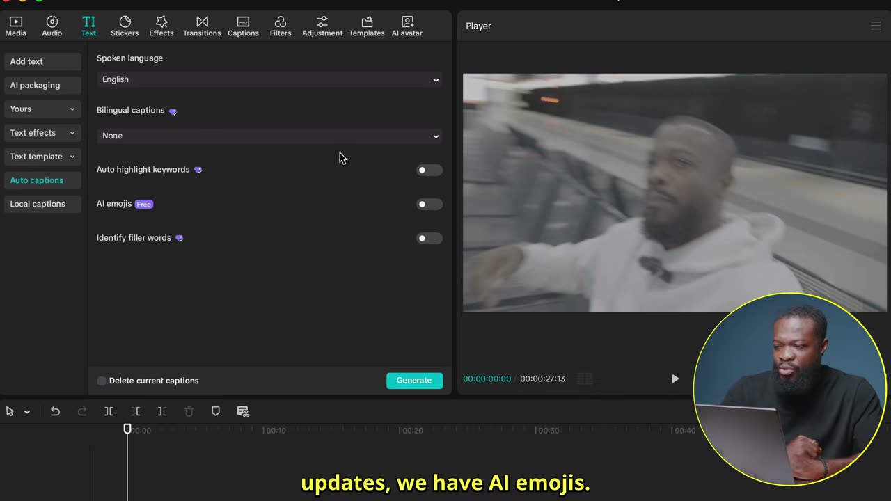 Toggle de AI emojis antes de gerar as captions