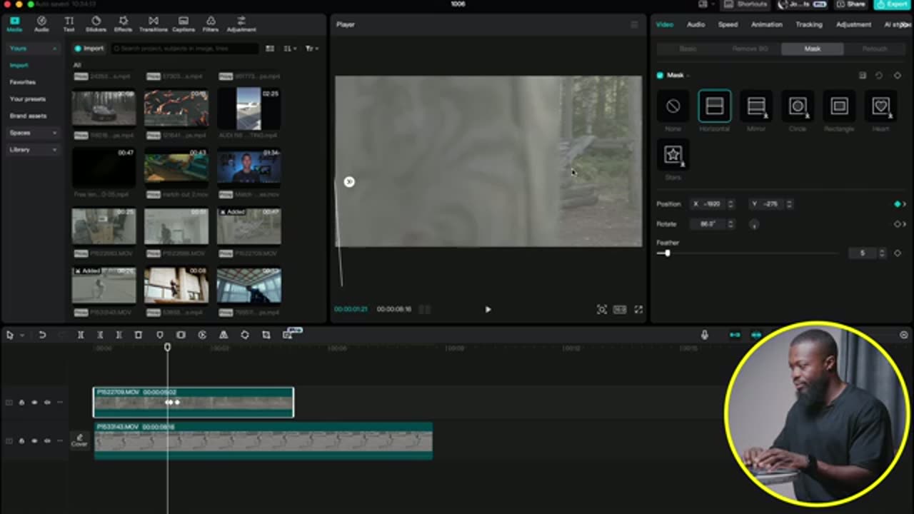 Keyframes de rotate e position seguindo o movimento