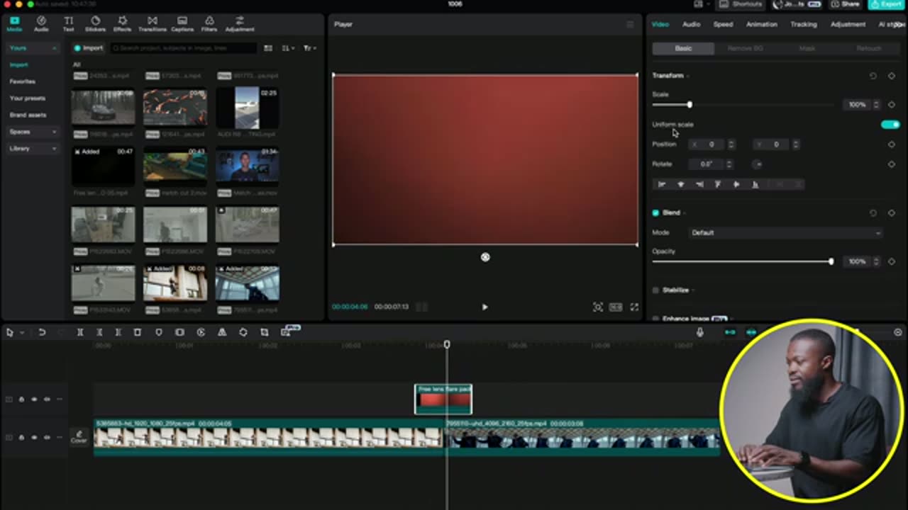Overlay com blend Screen atravessando o corte