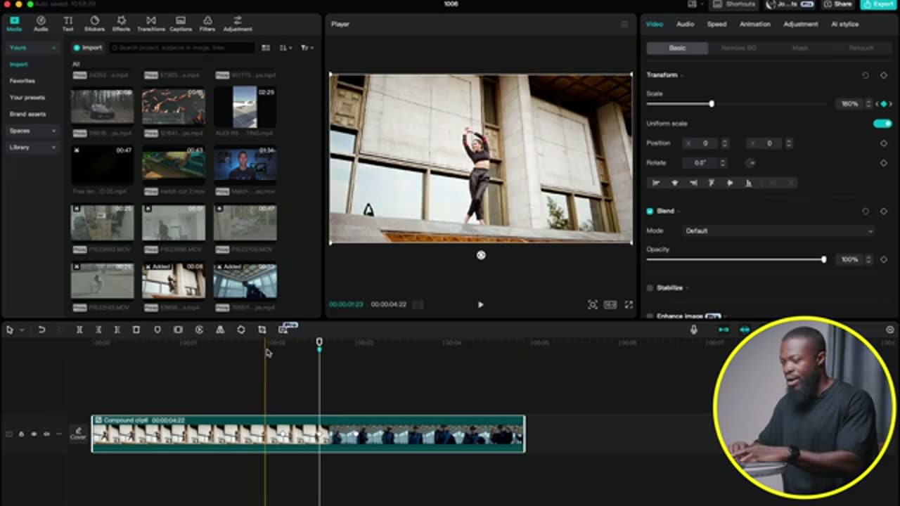 Os 3 keyframes do zoom centrados no corte