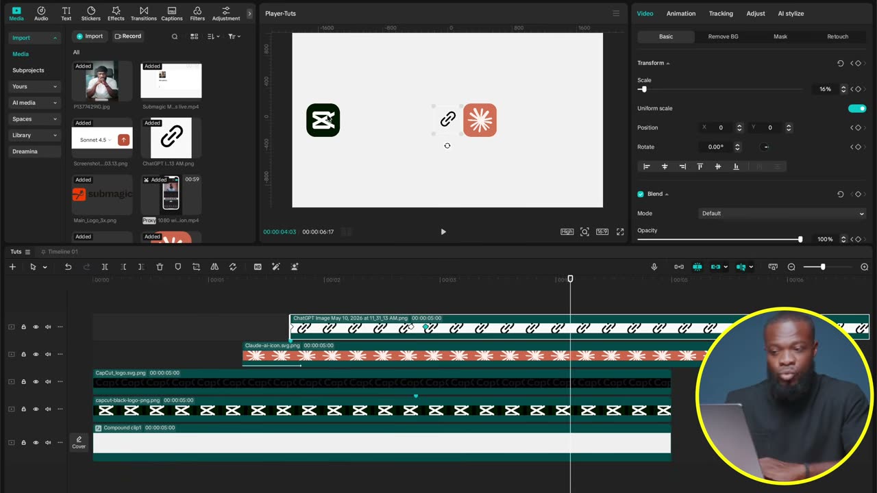 O keyframe do segundo elemento entra 2 frames depois