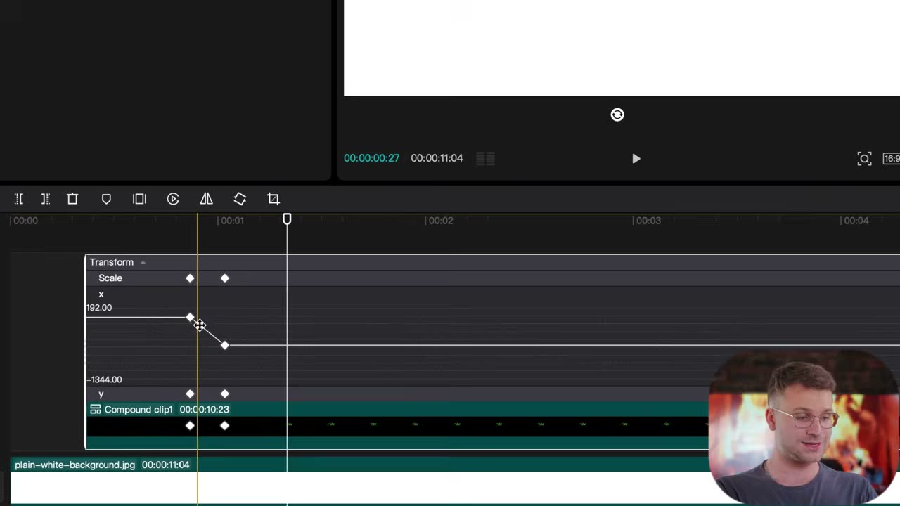 Painel de keyframes aberto (Alt+K, duplo clique no eixo)