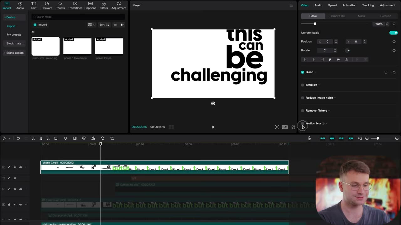 Motion blur aplicado no clipe final