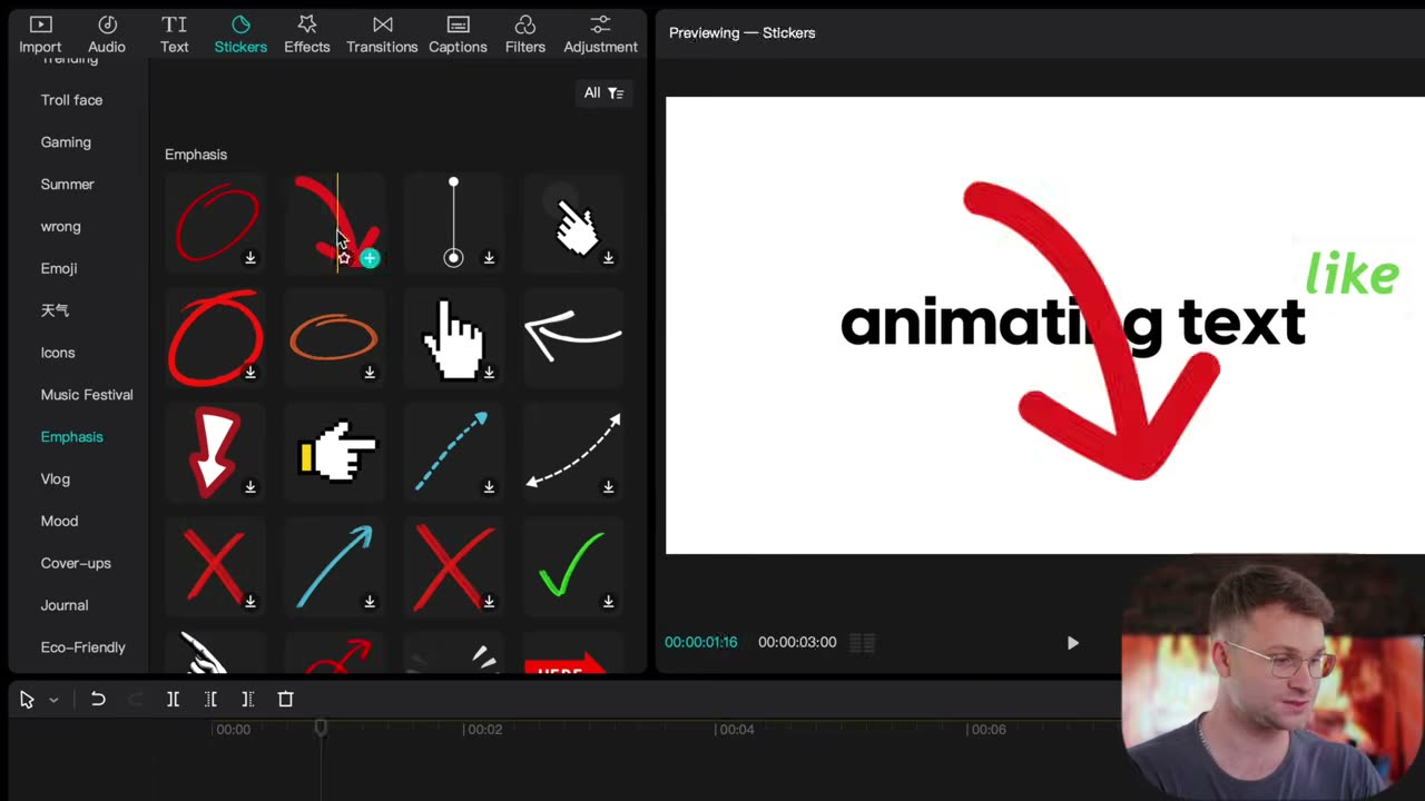 Stickers → Emphasis: setas animadas