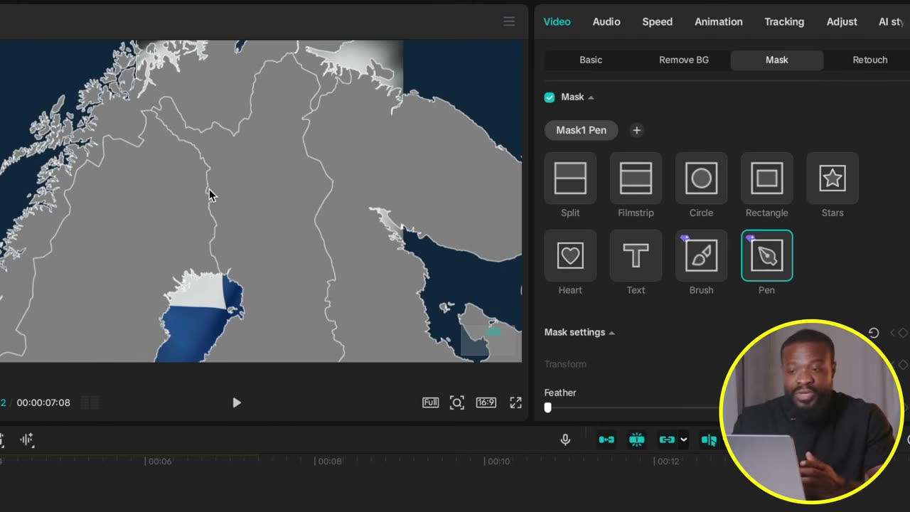 Pen tool desenhando o contorno do país