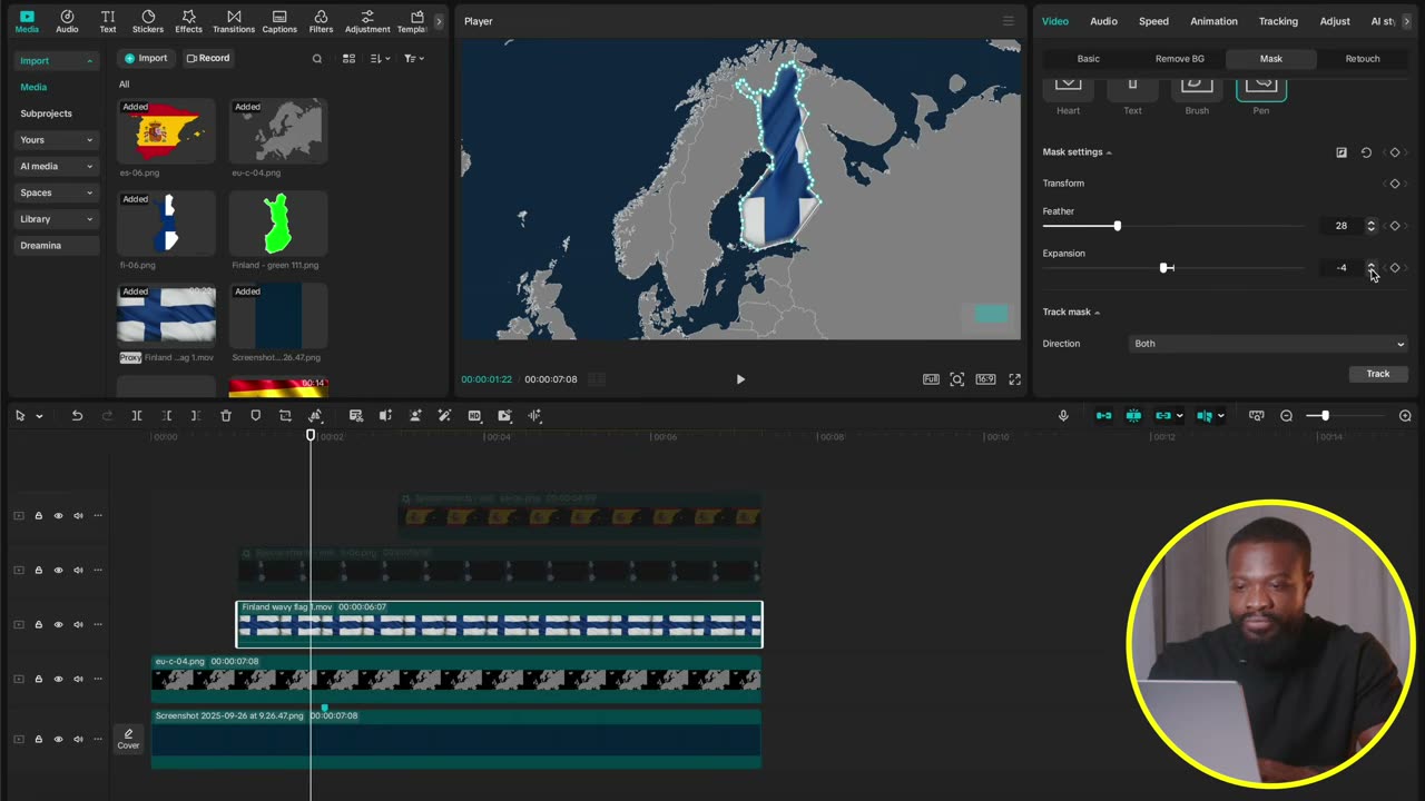 Bandeira em vídeo viva dentro do mapa