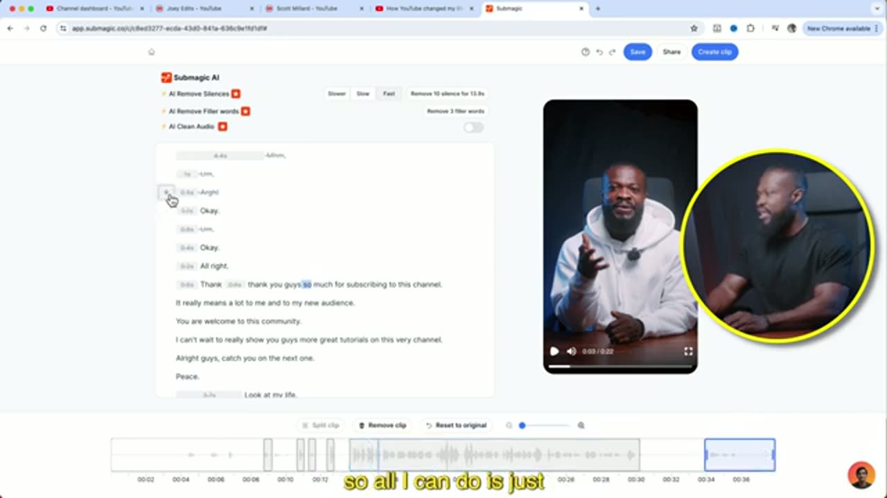 Deletando palavras direto na transcrição