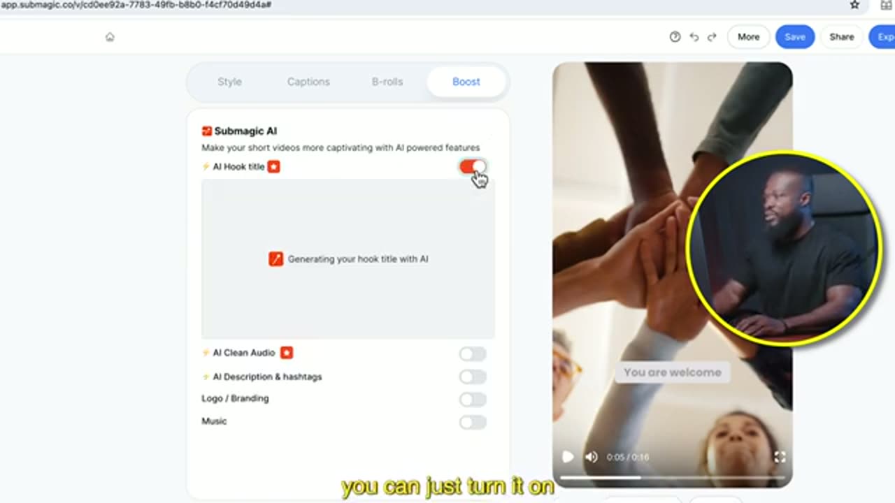 Hook title gerado com opção de regenerar