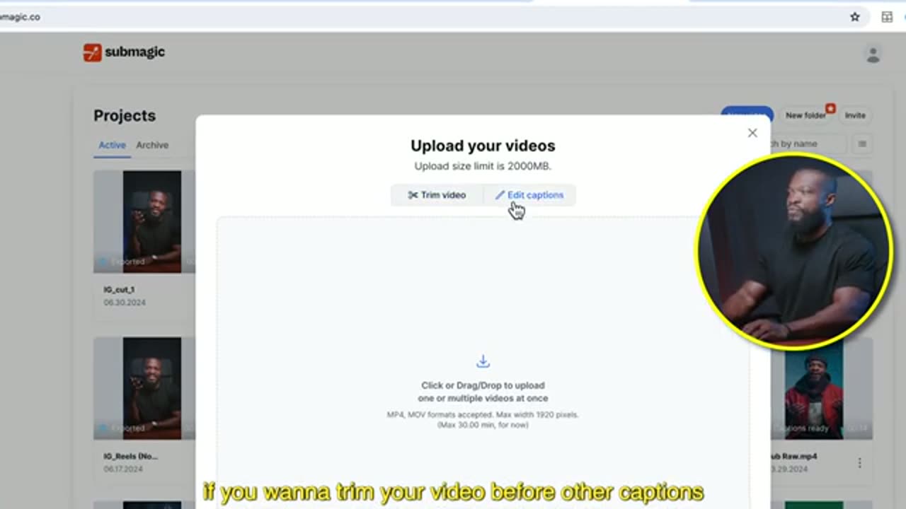 Janela de novo vídeo com a opção Trim video