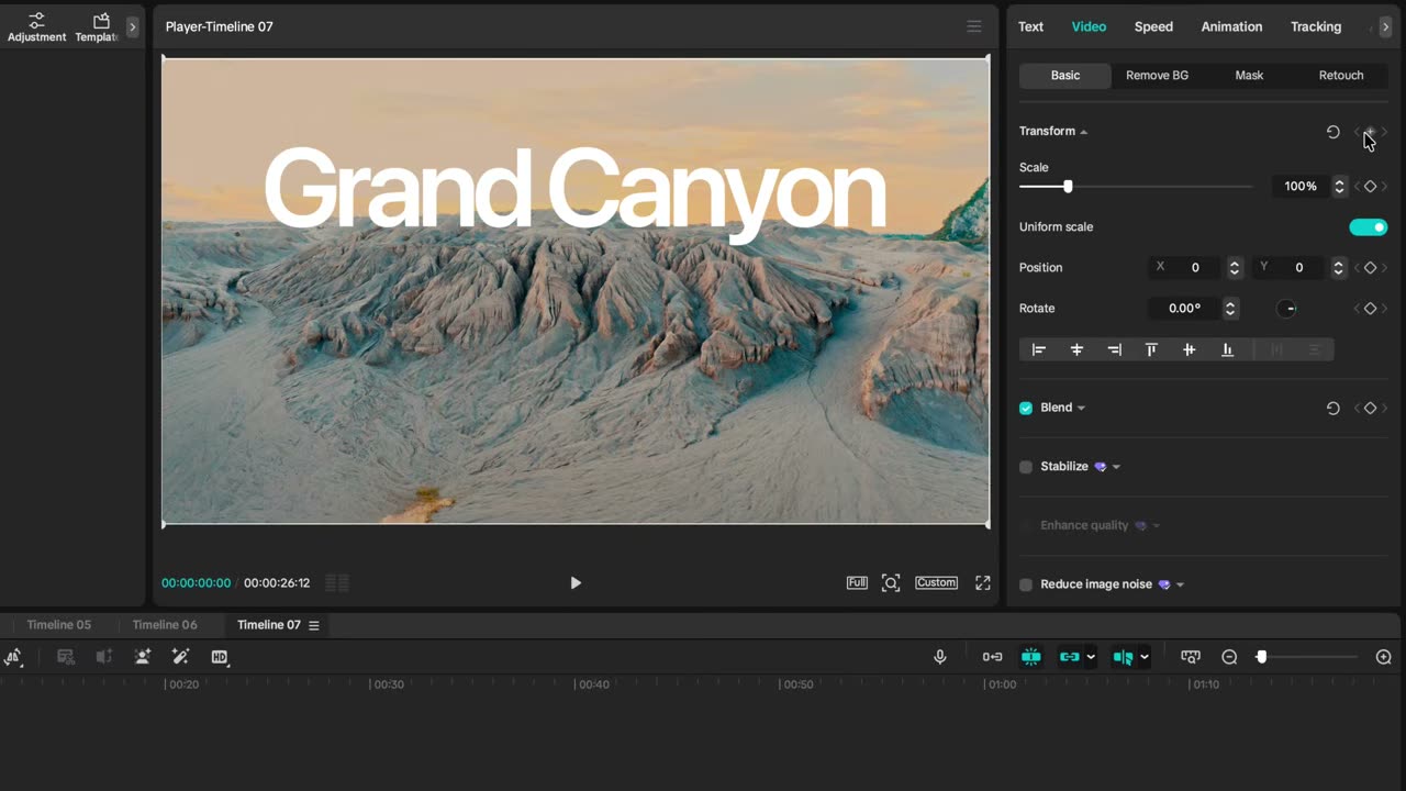Transform keyframe no compound do texto