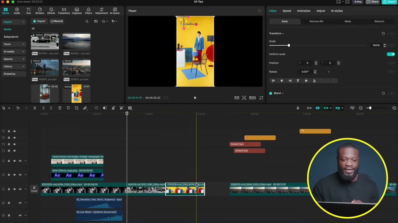 Track magnet desligado pra abrir espaço no meio do edit