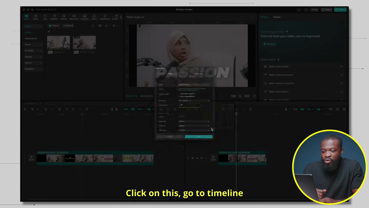 Timeline settings mudando só essa aba pra 9:16