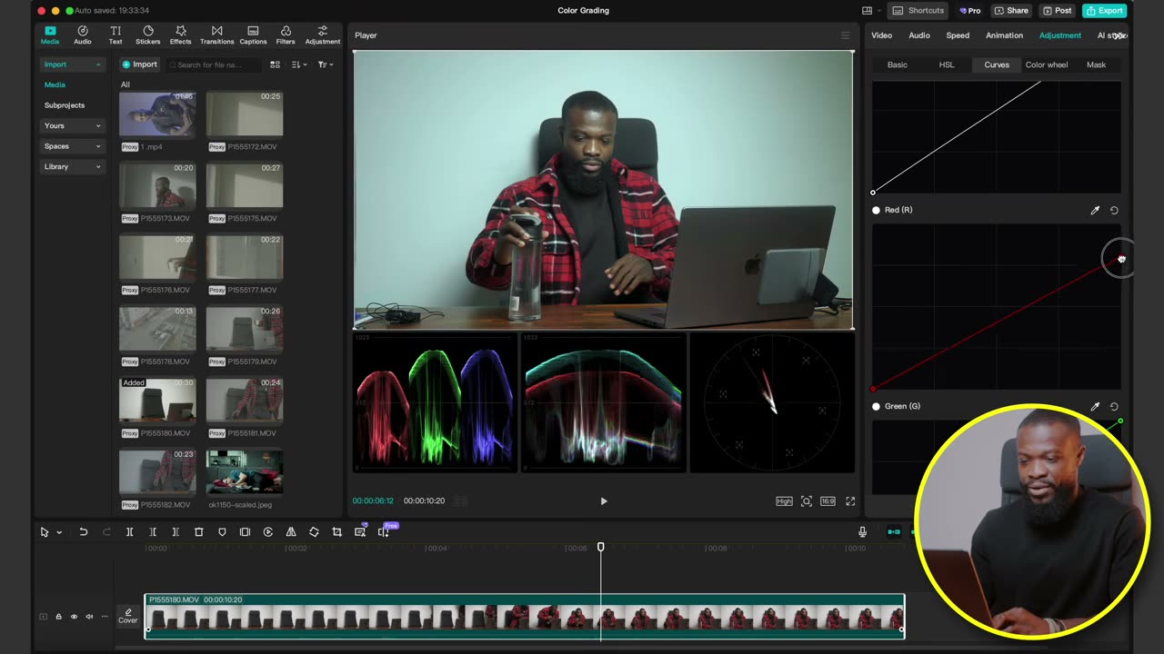 Mexendo só o canal red e vendo o waveform responder