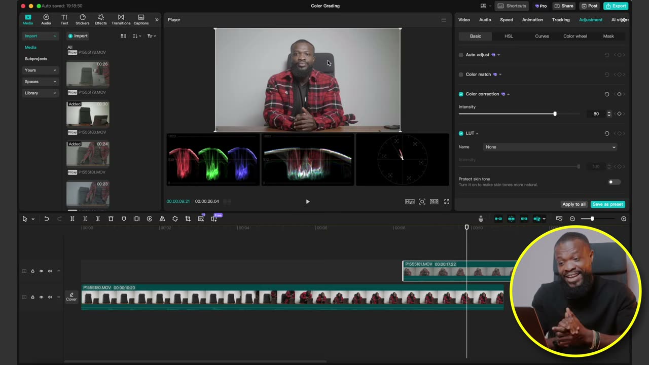 Color correction esticando o log pra Rec.709