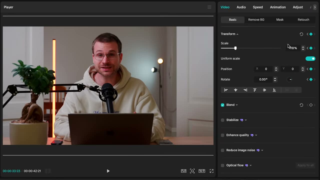 Segundo keyframe com Scale em 118%