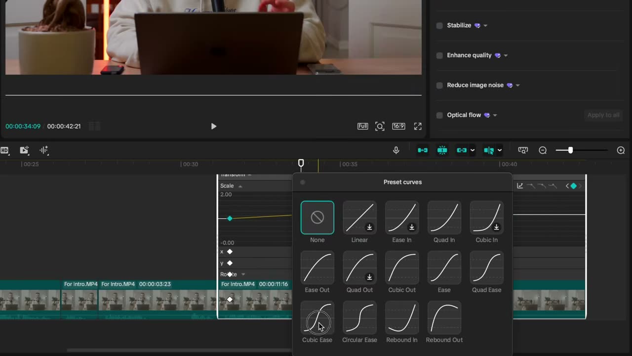 Variable Speed Animation: linha reta vira curva com Cubic Ease