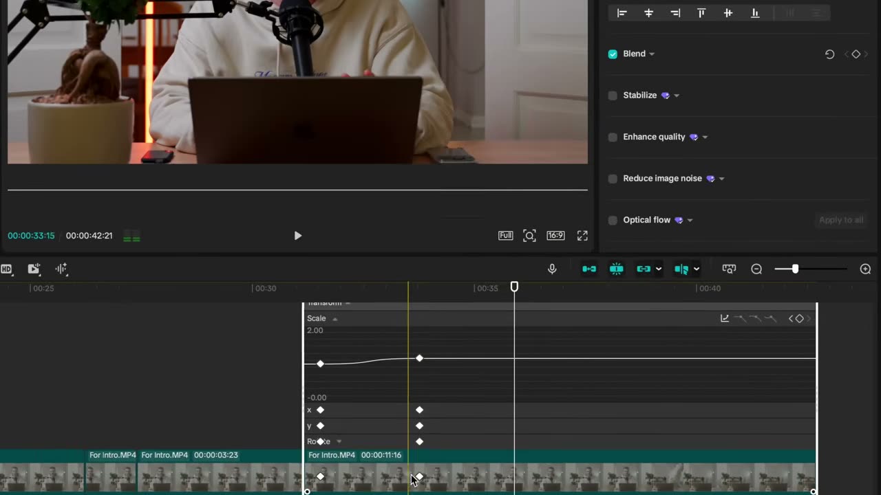 Arrastando o keyframe pra mais perto: zoom mais rápido