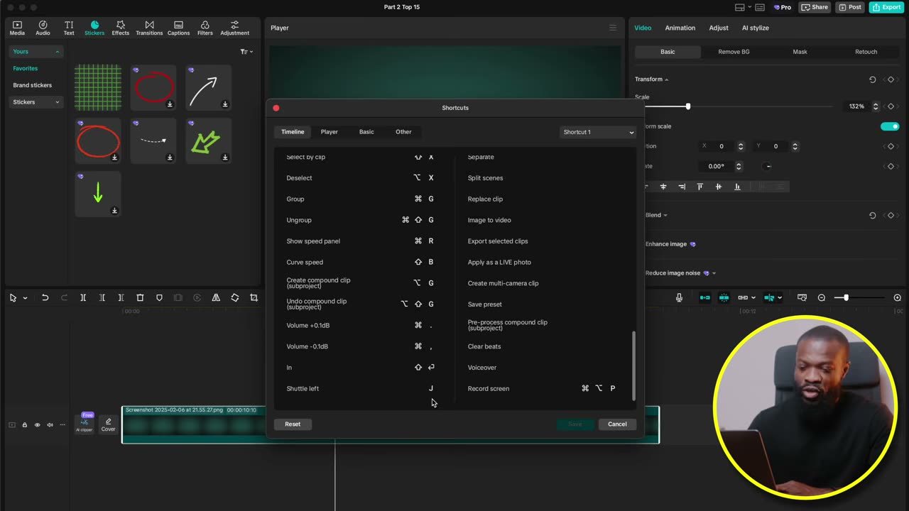 A janela de shortcut keys aberta pra edição