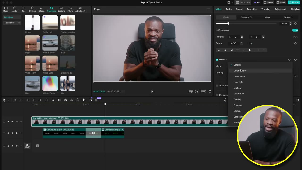 Color Dodge no vídeo devolvendo o texto por cima