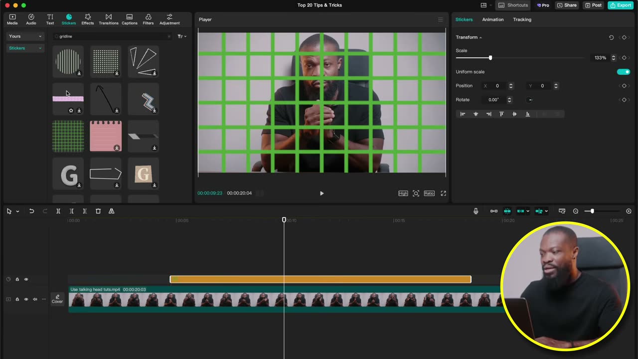 Ícones assentados nas linhas do grid